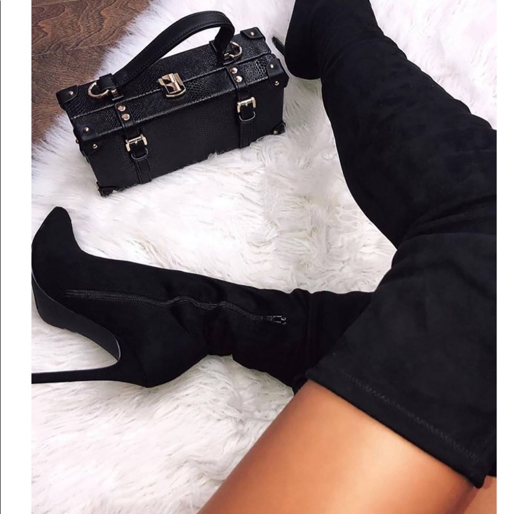 Liliana/Gisele Suede Point Toe Over Knee Heeled Boots.